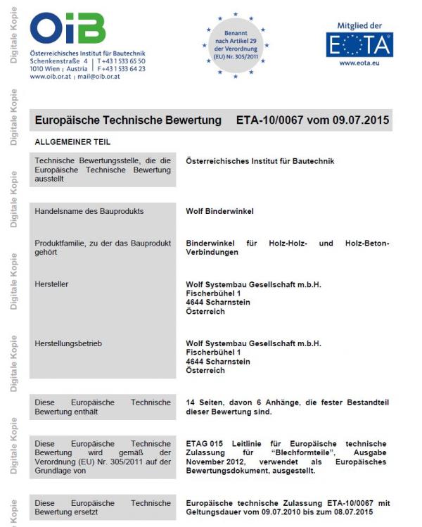 Europäisch technische Bewertung - WOLF System
